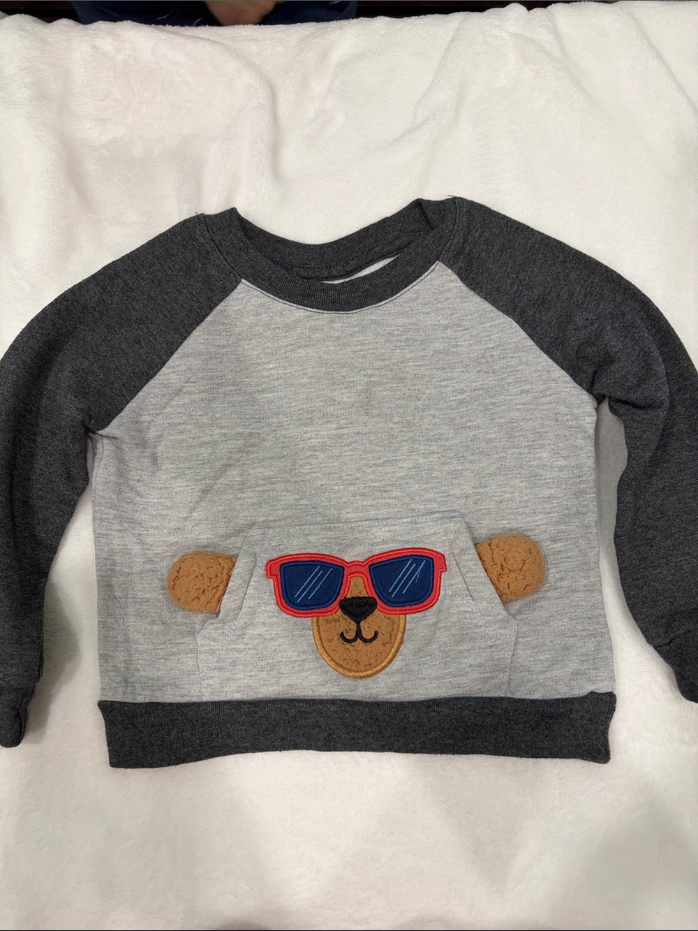 Kids Gray Heather Sweatshirt with Bear Patch and Sunglasses